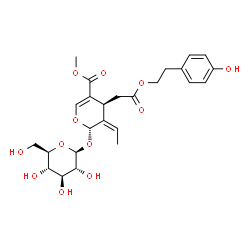 ChemSpider 2D Image | Methyl (2S,3Z,4S)-3-ethylidene-2-(beta-D-glucopyranosyloxy)-4-{2-[2-(4-hydroxyphenyl)ethoxy]-2-oxoethyl}-3,4-dihydro-2H-pyran-5-carboxylate | C25H32O12
