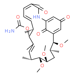 ChemSpider 2D Image | (8S,9R,12R,13R,14R,16S,17S)-13,14,17-Trimethoxy-4,8,10,12,16-pentamethyl-3,20,22-trioxo-2-azabicyclo[16.3.1]docosa-1(21),4,6,10,18-pentaen-9-yl carbamate | C30H42N2O8