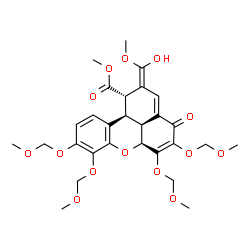 ChemSpider 2D Image | Methyl (1S,2Z,6aS,11bR,11cS)-2-[hydroxy(methoxy)methylene]-5,6,8,9-tetrakis(methoxymethoxy)-4-oxo-1,2,4,6a,11b,11c-hexahydrobenzo[kl]xanthene-1-carboxylate | C28H34O14