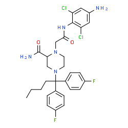 ChemSpider 2D Image | 1-{2-[(4-Amino-2,6-dichlorophenyl)amino]-2-oxoethyl}-4-[1,1-bis(4-fluorophenyl)pentyl]-2-piperazinecarboxamide | C30H33Cl2F2N5O2