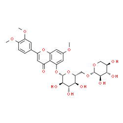 ChemSpider 2D Image | 2-(3,4-Dimethoxyphenyl)-7-methoxy-4-oxo-4H-chromen-5-yl 6-O-beta-D-xylopyranosyl-beta-D-glucopyranoside | C29H34O15