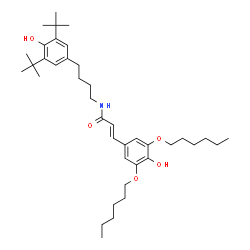 ChemSpider 2D Image | (2E)-3-[3,5-Bis(hexyloxy)-4-hydroxyphenyl]-N-{4-[4-hydroxy-3,5-bis(2-methyl-2-propanyl)phenyl]butyl}acrylamide | C39H61NO5