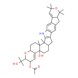 ChemSpider 2D Image | 4b-Hydroxy-2-(2-hydroxy-2-propanyl)-10,10,12,12,15b,15c-hexamethyl-3,4b,5,6,6a,7,9,9a,10,12,15,15b,15c,16,17,17a-hexadecahydro-2H-chromeno[5',6':6,7]indeno[1,2-b]pyrano[4',3':3,4]cyclopenta[1,2-f]indo
l-3-yl acetate | C39H51NO6