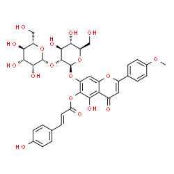 ChemSpider 2D Image | 5-Hydroxy-7-{[2-O-(beta-L-mannopyranosyl)-beta-D-glucopyranosyl]oxy}-2-(4-methoxyphenyl)-4-oxo-4H-chromen-6-yl (2E)-3-(4-hydroxyphenyl)acrylate | C37H38O18