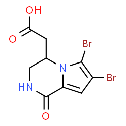 ChemSpider 2D Image | (6,7-Dibromo-1-oxo-1,2,3,4-tetrahydropyrrolo[1,2-a]pyrazin-4-yl)acetic acid | C9H8Br2N2O3
