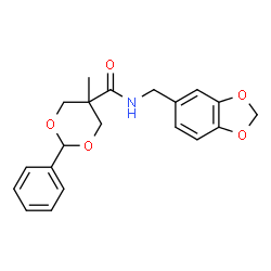 ChemSpider 2D Image | N-(1,3-Benzodioxol-5-ylmethyl)-5-methyl-2-phenyl-1,3-dioxane-5-carboxamide | C20H21NO5