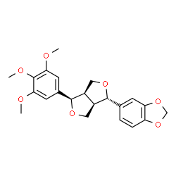 ChemSpider 2D Image | 5-[(1S,3aR,4R,6aR)-4-(3,4,5-Trimethoxyphenyl)tetrahydro-1H,3H-furo[3,4-c]furan-1-yl]-1,3-benzodioxole | C22H24O7