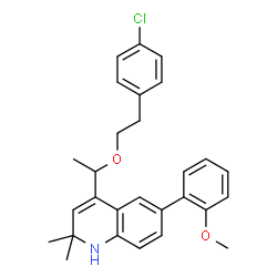 ChemSpider 2D Image | 4-{1-[2-(4-Chlorophenyl)ethoxy]ethyl}-6-(2-methoxyphenyl)-2,2-dimethyl-1,2-dihydroquinoline | C28H30ClNO2