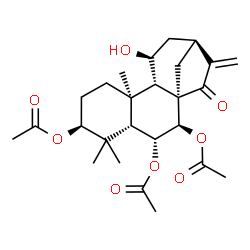 ChemSpider 2D Image | (3beta,5beta,6alpha,7beta,8alpha,9beta,10alpha,11beta,13alpha)-11-Hydroxy-15-oxokaur-16-ene-3,6,7-triyl triacetate | C26H36O8