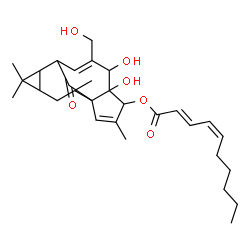 ChemSpider 2D Image | 5,6-Dihydroxy-7-(hydroxymethyl)-3,11,11,14-tetramethyl-15-oxotetracyclo[7.5.1.0~1,5~.0~10,12~]pentadeca-2,7-dien-4-yl (2E,4Z)-2,4-decadienoate | C30H42O6