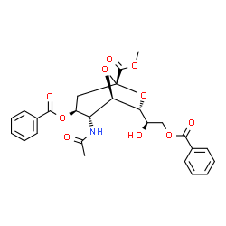 ChemSpider 2D Image | Methyl (1R,2R,3S,5S,7R)-2-acetamido-3-(benzoyloxy)-7-[(1R)-2-(benzoyloxy)-1-hydroxyethyl]-6,8-dioxabicyclo[3.2.1]octane-5-carboxylate | C26H27NO10