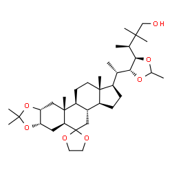 ChemSpider 2D Image | (1R)-3,4-Dideoxy-1,2-O-ethylidene-3,4,4-trimethyl-1-C-{(1S)-1-[(1R,3aS,3bS,5aS,6aS,9aR,10aR,10bS,12aS)-8,8,10a,12a-tetramethylhexadecahydrospiro[cyclopenta[7,8]phenanthro[2,3-d][1,3]dioxole-5,2'-[1,3]
dioxolan]-1-yl]ethyl}-L-threo-pentitol | C36H60O7