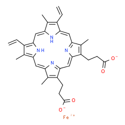 ChemSpider 2D Image | Iron(2+) 3,3'-(3,7,12,17-tetramethyl-8,13-divinyl-2,18-porphyrindiyl)dipropanoate | C34H32FeN4O4