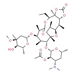 ChemSpider 2D Image | (2S,3R,4S,6R)-4-(Dimethylamino)-2-{[(1S,2S,3R,7R,8S,11R,12R,13S,14R,15S,17R)-8-ethyl-12-{[(2R,4S,5R,6R)-5-hydroxy-4-methoxy-4,6-dimethyltetrahydro-2H-pyran-2-yl]oxy}-2,7,11,13,15,17-hexamethyl-5,10-di
oxo-4,6,9,18-tetraoxatricyclo[13.2.1.0~3,7~]octadec-14-yl]oxy}-6-methyltetrahydro-2H-pyran-3-yl acetate | C40H67NO14