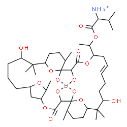ChemSpider 2D Image | [1-{1-[(24E)-12,28-Dihydroxy-1,2,18,19-tetra(hydroxy-kappaO)-6,13,13,17,29,29,33-heptamethyl-3,20-dioxo-4,7,21,34,35-pentaoxatetracyclo[28.3.1.1~5,8~.1~14,18~]hexatriacont-24-en-22-yl]ethoxy}-3-methyl
-1-oxo-2-butanaminiumato(4-)]boron | C45H74BNO15