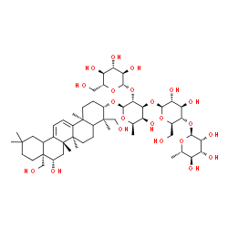 ChemSpider 2D Image | (2S,3R,4S,5S,6R)-2-[(2R,3R,4S,5S,6R)-2-[[(3S,4R,6aS,6bR,8S,8aS,14bS)-8-hydroxy-4,8a-bis(hydroxymethyl)-4,6a,6b,11,11,14b-hexamethyl-1,2,3,4a,5,6,7,8,9,10,12,12a-dodecahydropicen-3-yl]oxy]-4-[(2S,3R,4R,5S,6R)-3,4-dihydroxy-6-(hydroxymethyl)-5-[(2S,3R,4R,5R,6S)-3,4,5-trihydroxy-6-methyl-tetrahydropyran-2-yl]oxy-tetrahydropyran-2-yl]oxy-5-hydroxy-6-methyl-tetrahydropyran-3-yl]oxy-6-(hydroxymethyl)tetrahydropyran-3,4,5-triol | C54H88O22
