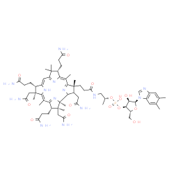 ChemSpider 2D Image | [(2R,3S,4R,5S)-5-(5,6-dimethylbenzimidazol-1-yl)-4-hydroxy-2-(hydroxymethyl)tetrahydrofuran-3-yl] [(1R)-1-methyl-2-[3-[(3R,5Z,7S,10Z,12S,13S,14Z,17S,18S,19R)-2,13,18-tris(2-amino-2-oxo-ethyl)-7,12,17-tris(3-amino-3-oxo-propyl)-3,5,8,8,13,15,18,19-octamethyl-1,2,7,12,17,23-hexahydrocorrin-3-yl]propanoylamino]ethyl] hydrogen phosphate | C62H90N13O14P