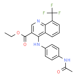 ChemSpider 2D Image | ethyl 4-[4-(acetylamino)anilino]-8-(trifluoromethyl)-3-quinolinecarboxylate | C21H18F3N3O3