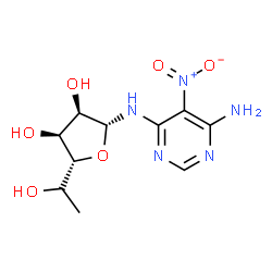 ChemSpider 2D Image | N-(6-Amino-5-nitro-4-pyrimidinyl)-6-deoxy-alpha-L-talofuranosylamine | C10H15N5O6