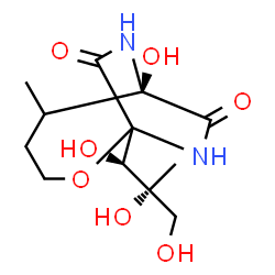 ChemSpider 2D Image | (6R)-6-Hydroxy-5-methyl-1-[(1R,2R)-1,2,3-trihydroxy-2-methylpropyl]-2-oxa-7,9-diazabicyclo[4.2.2]decane-8,10-dione | C12H20N2O7