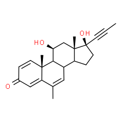 ChemSpider 2D Image | (10R,11S,13S,17S)-11,17-Dihydroxy-6,10,13-trimethyl-17-(1-propyn-1-yl)-8,9,10,11,12,13,14,15,16,17-decahydro-3H-cyclopenta[a]phenanthren-3-one | C23H28O3