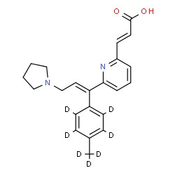 ChemSpider 2D Image | (2E)-3-{6-[(1E)-1-[4-(~2~H_3_)Methyl(~2~H_4_)phenyl]-3-(1-pyrrolidinyl)-1-propen-1-yl]-2-pyridinyl}acrylic acid | C22H17D7N2O2