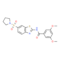 ChemSpider 2D Image | 3,5-Dimethoxy-N-[6-(1-pyrrolidinylsulfonyl)-1,3-benzothiazol-2-yl]benzamide | C20H21N3O5S2
