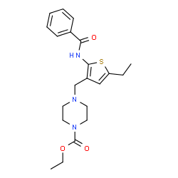 ChemSpider 2D Image | Ethyl 4-{[2-(benzoylamino)-5-ethyl-3-thienyl]methyl}-1-piperazinecarboxylate | C21H27N3O3S