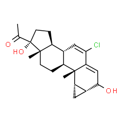 ChemSpider 2D Image | 1-[(1R,3aS,3bR,7aR,8aS,8bS,8cS,10aS)-5-Chloro-1,7-dihydroxy-8b,10a-dimethyl-1,2,3,3a,3b,7,7a,8,8a,8b,8c,9,10,10a-tetradecahydrocyclopenta[a]cyclopropa[g]phenanthren-1-yl]ethanone | C22H29ClO3