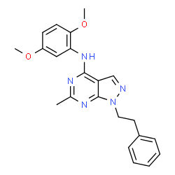 ChemSpider 2D Image | N-(2,5-Dimethoxyphenyl)-6-methyl-1-(2-phenylethyl)-1H-pyrazolo[3,4-d]pyrimidin-4-amine | C22H23N5O2