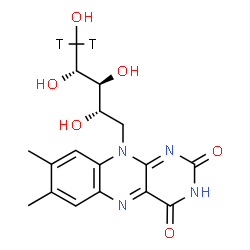 ChemSpider 2D Image | 1-Deoxy-1-(7,8-dimethyl-2,4-dioxo-3,4-dihydrobenzo[g]pteridin-10(2H)-yl)-D-(C~5~,C~5~-~3~H_2_)ribitol | C17H18T2N4O6