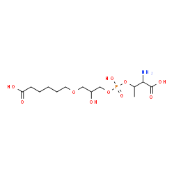 ChemSpider 2D Image | 6-[3-({[(1-Amino-1-carboxy-2-propanyl)oxy](hydroxy)phosphoryl}oxy)-2-hydroxypropoxy]hexanoic acid | C13H26NO10P