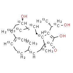 ChemSpider 2D Image | (3aR,5E,7S,10E,14E,16aS)-2,7-Dihydroxy-3-[(2S)-1-hydroxy(1,3-~13~C_2_)-2-propanyl]-6,10,14,16a-tetrakis[(~13~C)methyl](1,3,3a,5,7,9,11,13,15-~13~C_9_)-4,7,8,9,12,13,16,16a-octahydrocyclopenta[15]annul
en-1(3aH)-one | C1013C15H38O4