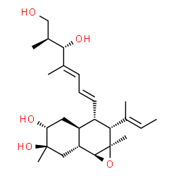ChemSpider 2D Image | (1aR,2R,3S,3aS,5R,6R,7aR,7bS)-2-[(2E)-2-Buten-2-yl]-3-[(1E,3E,5S,6S)-5,7-dihydroxy-4,6-dimethyl-1,3-heptadien-1-yl]-1a,6-dimethyldecahydronaphtho[1,2-b]oxirene-5,6-diol | C25H40O5