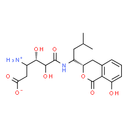 ChemSpider 2D Image | (4S)-3-Ammonio-4,5-dihydroxy-6-({(1S)-1-[(3S)-8-hydroxy-1-oxo-3,4-dihydro-1H-isochromen-3-yl]-3-methylbutyl}amino)-6-oxohexanoate | C20H28N2O8
