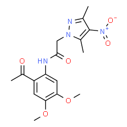 ChemSpider 2D Image | N-(2-Acetyl-4,5-dimethoxyphenyl)-2-(3,5-dimethyl-4-nitro-1H-pyrazol-1-yl)acetamide | C17H20N4O6
