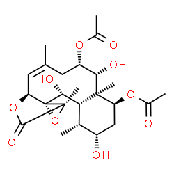 ChemSpider 2D Image | (1R,2S,4S,4aS,5R,6S,8Z,9aS,11aR,12aS,13R,13aS)-2,5,13-Trihydroxy-1,4a,8,11a-tetramethyl-11-oxo-2,3,4,4a,5,6,7,9a,11,11a,13,13a-dodecahydro-1H-benzo[4,5]cyclodeca[1,2-b]oxireno[c]furan-4,6-diyl diaceta
te | C24H34O10