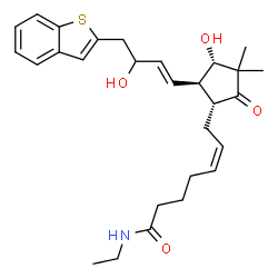 ChemSpider 2D Image | (5Z)-7-{(1R,4S,5R)-5-[(1E)-4-(1-Benzothiophen-2-yl)-3-hydroxy-1-buten-1-yl]-4-hydroxy-3,3-dimethyl-2-oxocyclopentyl}-N-ethyl-5-heptenamide | C28H37NO4S