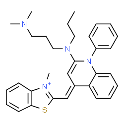 ChemSpider 2D Image | 2-[[3-(Dimethylamino)propyl]propylamino]-4-[(3-methyl-2(3H)-benzothiazolylidene)methyl]-1-phenylquinolinium | C32H37N4S