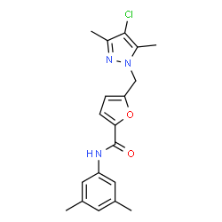 ChemSpider 2D Image | 5-[(4-Chloro-3,5-dimethyl-1H-pyrazol-1-yl)methyl]-N-(3,5-dimethylphenyl)-2-furamide | C19H20ClN3O2