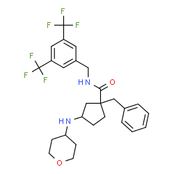 ChemSpider 2D Image | 1-Benzyl-N-[3,5-bis(trifluoromethyl)benzyl]-3-(tetrahydro-2H-pyran-4-ylamino)cyclopentanecarboxamide | C27H30F6N2O2