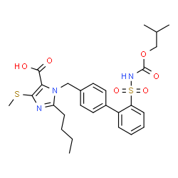 ChemSpider 2D Image | 2-Butyl-1-({2'-[(isobutoxycarbonyl)sulfamoyl]-4-biphenylyl}methyl)-4-(methylsulfanyl)-1H-imidazole-5-carboxylic acid | C27H33N3O6S2