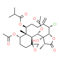 ChemSpider 2D Image | (1R,3aR,4S,8S,8aR,9S,12aS,13S,13aR)-9,13-Diacetoxy-4-chloro-13a-hydroxy-1,8a-dimethyl-5-methylene-2-oxotetradecahydro-2H-spiro[benzo[4,5]cyclodeca[1,2-b]furan-12,2'-oxiran]-8-yl 2-methylpropanoate | C28H39ClO10