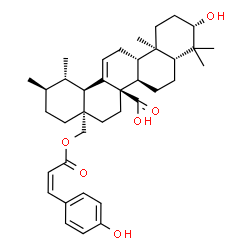 ChemSpider 2D Image | (1S,2R,4aS,6aR,6bR,8aR,10S,12aR,12bS,14bS)-10-Hydroxy-4a-({[(2Z)-3-(4-hydroxyphenyl)-2-propenoyl]oxy}methyl)-1,2,9,9,12a-pentamethyl-2,3,4,4a,5,6,6b,7,8,8a,9,10,11,12,12a,12b,13,14b-octadecahydro-6a(1
H)-picenecarboxylic acid | C38H52O6