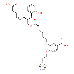 ChemSpider 2D Image | 3-({5-[(2S,4S,5R)-5-[(2Z)-5-Carboxy-2-penten-1-yl]-4-(2-hydroxyphenyl)-1,3-dioxan-2-yl]pentyl}oxy)-4-[2-(1H-imidazol-1-yl)ethoxy]benzoic acid | C33H40N2O9