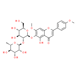 ChemSpider 2D Image | 5-Hydroxy-7-methoxy-2-(4-methoxyphenyl)-4-oxo-4H-chromen-6-yl 2-O-(6-deoxy-alpha-L-mannopyranosyl)-beta-D-glucopyranoside | C29H34O15