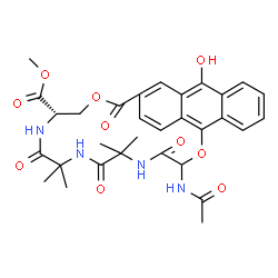 ChemSpider 2D Image | Methyl (20S)-11-acetamido-2-hydroxy-14,14,17,17-tetramethyl-12,15,18,23-tetraoxo-10,22-dioxa-13,16,19-triazatetracyclo[22.3.1.0~3,8~.0~9,27~]octacosa-1,3,5,7,9(27),24(28),25-heptaene-20-carboxylate | C31H34N4O10