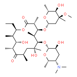 ChemSpider 2D Image | (3R,4S,5S,6R,7R,9R,11R,12S,13R,14R)-6-{[(2R,3S,5S,6S)-5-(Dimethylamino)-3-hydroxy-6-methyltetrahydro-2H-pyran-2-yl]oxy}-14-ethyl-7,12-dihydroxy-4-{[(2R,4S,5R,6R)-5-hydroxy-4-methoxy-4,6-dimethyltetrah
ydro-2H-pyran-2-yl]oxy}-3,5,7,9,11,13-hexamethyloxacyclotetradecane-2,10-dione | C37H67NO12