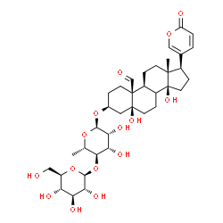 ChemSpider 2D Image | (3beta,5beta,8xi)-3-{[6-Deoxy-4-O-(beta-D-glucopyranosyl)-alpha-L-mannopyranosyl]oxy}-5,14-dihydroxy-19-oxobufa-20,22-dienolide | C36H52O15