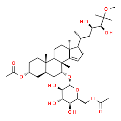 ChemSpider 2D Image | (3alpha,5alpha,7alpha,9xi,13alpha,17alpha,23R,24S)-7-[(6-O-Acetyl-beta-D-glucopyranosyl)oxy]-23,24-dihydroxy-25-methoxy-8-methylcholest-14-en-3-yl acetate | C39H64O12